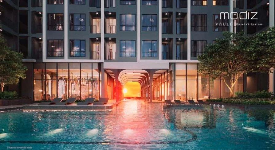 Selling down payment Modiz Vault Kaset Sripathum, good feng shui, facing north, view of the central garden, receive wind, receive wealth, like this, m