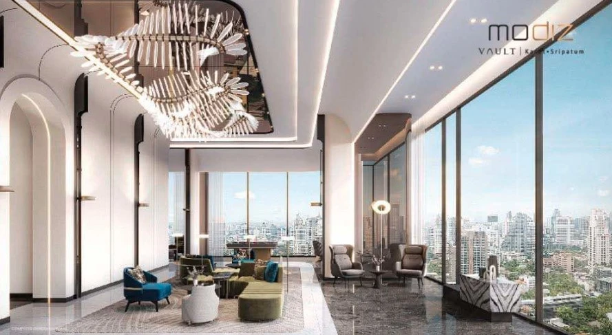 Selling down payment Modiz Vault Kaset Sripathum, good feng shui, facing north, view of the central garden, receive wind, receive wealth, like this, m