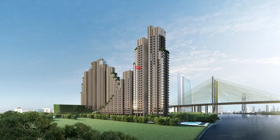Down payment sale Nue Riverest Ratburana, 2 bedrooms, 2 bathrooms, 22nd floor, Rama 8 Bridge view, first come first served.