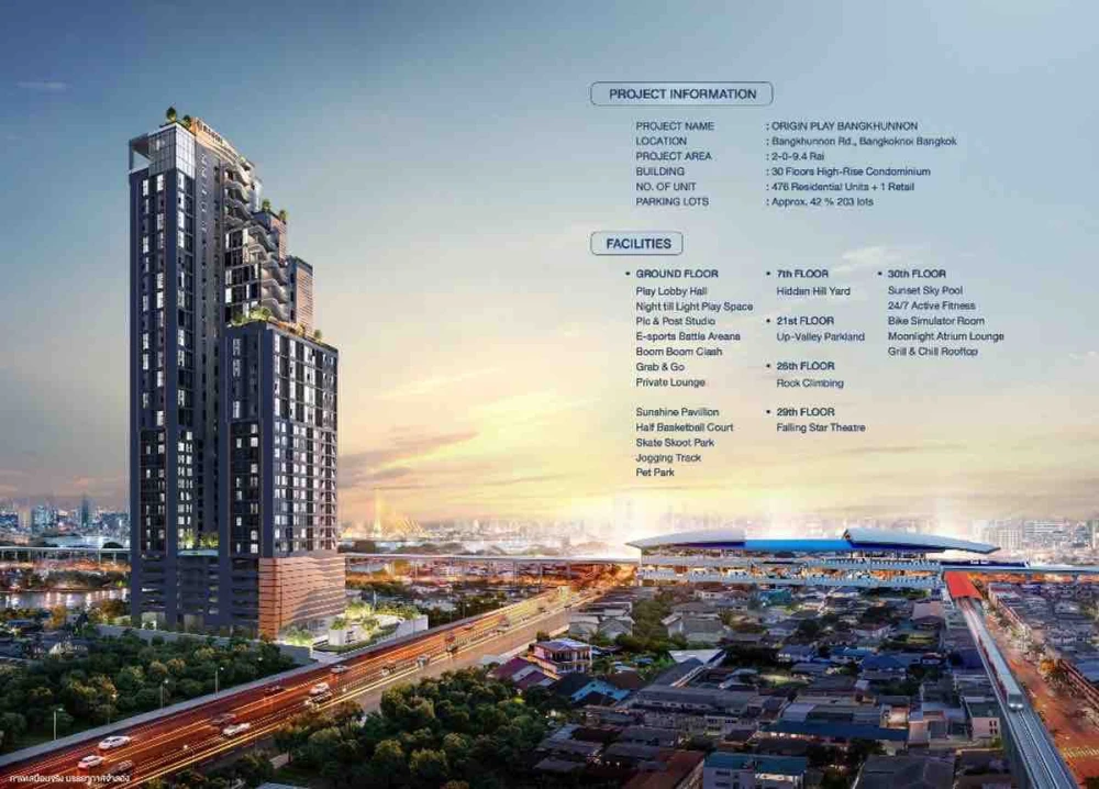 Selling down payment for Origin Play Bang Khun Non Triple Station. Beautiful room, unobstructed view, 4.2 meter high ceiling. Great price + complete s