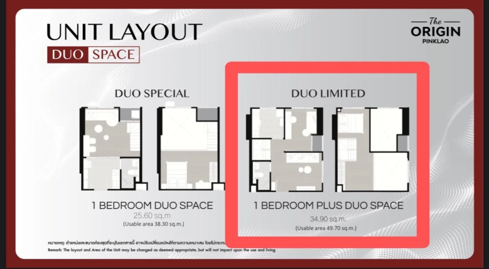 Selling down payment The Origin Pinklao, Duo Space room, two floors, nice to live in, reserve now, don't wait.