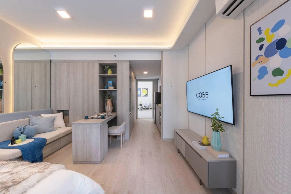 Condo for sale, COBE Kaset-Sripatum Studio, 26.68 sq m, high floor, open view, east side, fully furnished, fully decorated, reserve now.