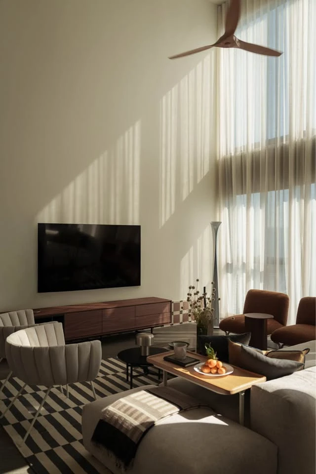 For rent: The Lofts Silom Duplex, 2 bedrooms, 2 bathrooms, 5.6-meter high ceilings, 29th floor, East-facing with city view. Book now!