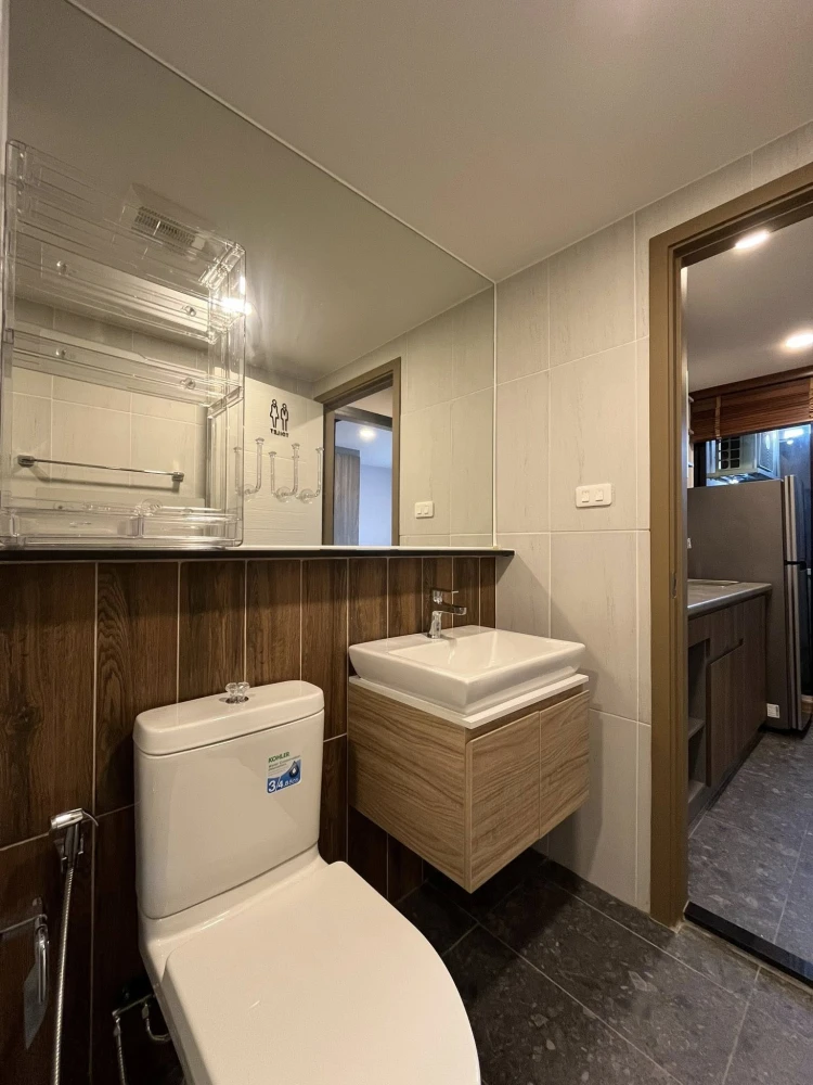 Condo for rent at The Cube Loft Srinakarin. The unit is partitioned into separate zones, ready to move in with just your luggage.