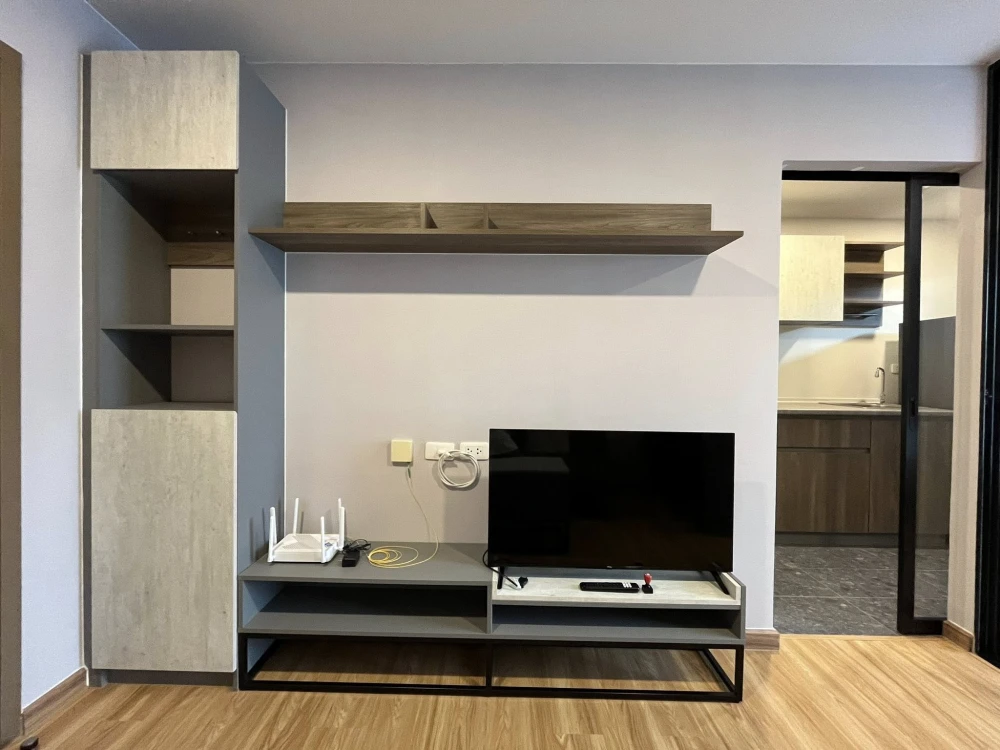 Condo for rent at The Cube Loft Srinakarin. The unit is partitioned into separate zones, ready to move in with just your luggage.