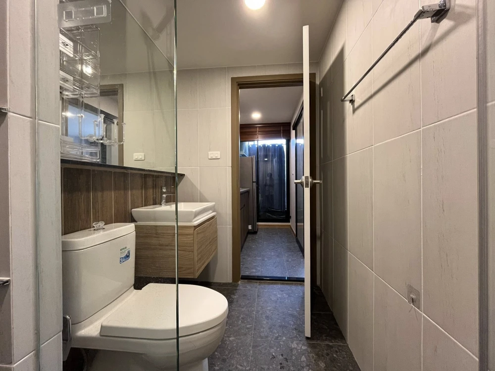 Condo for rent at The Cube Loft Srinakarin. The unit is partitioned into separate zones, ready to move in with just your luggage.