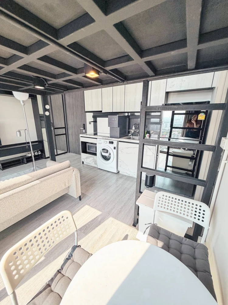 Available for immediate rental: The Line Sukhumvit 101, mezzanine duplex, maximizing space both inside and out, 16th floor, stunning river view. Book