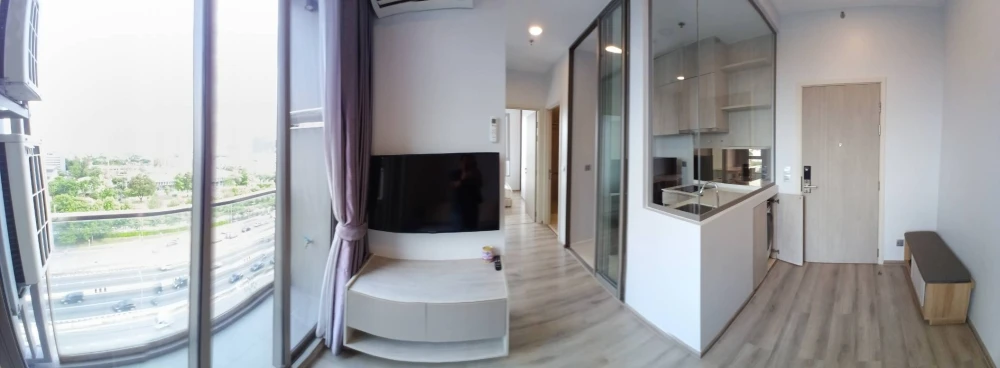 For rent, corner room, Mi Chiva Kaset Station, high floor, beautiful view, fully furnished. Not booking is a big mistake.