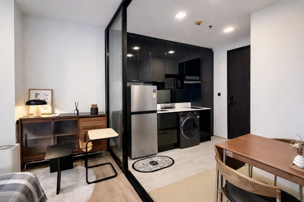 Condo Noble Around Ari for rent. Beautiful, minimalist mid-century style unit, ready to move in. You definitely don't want to miss this!