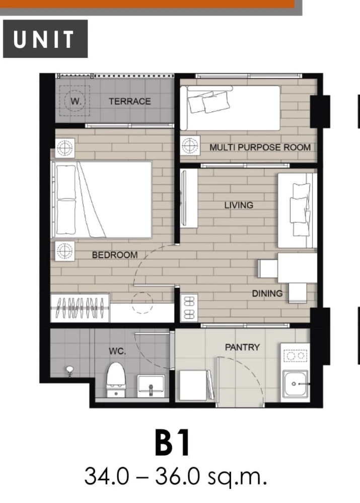For rent: FLEXI Tao Poon - Interchange, 1 bedroom, 1 multipurpose room, fully furnished and electric appliances, must book.