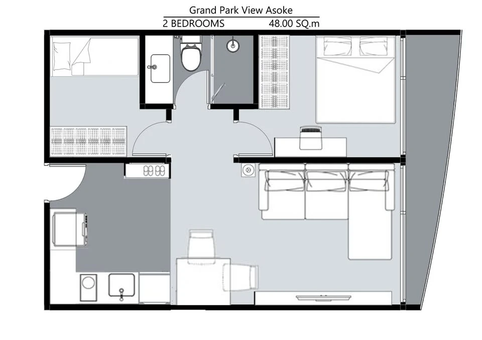 Grand Park View Asoke for rent, nice room, high floor, spacious, comfortable, 2 bedrooms, hurry and reserve now.