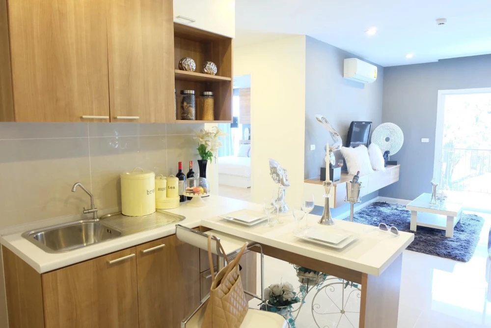 For rent: Happy Condo Ladprao 101, 2 bedrooms, spacious living area, beautifully furnished and fully equipped. Don't miss out, book now!