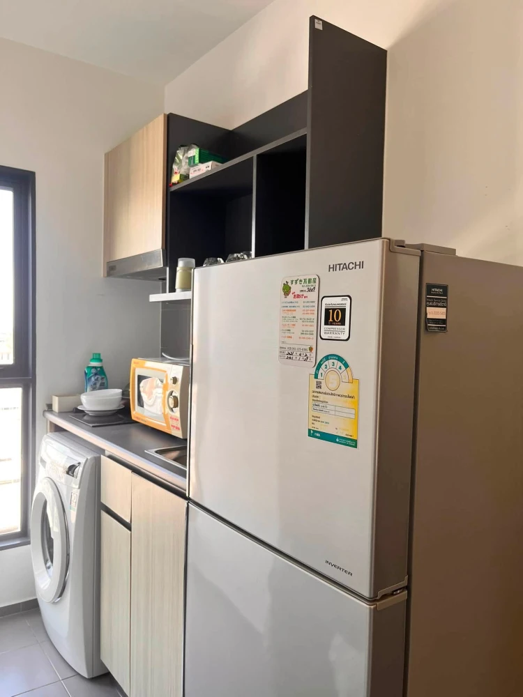 For rent: Ideo Sukhumvit 115, fully furnished + washing machine, 12th floor, facing the Three-Headed Elephant statue. Ready to move in.