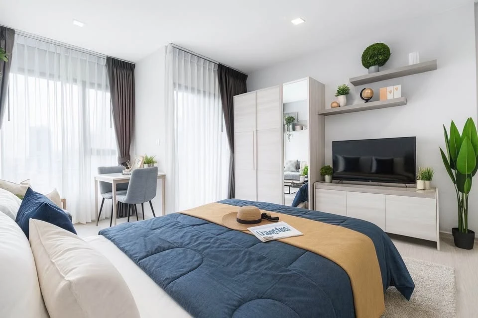 For rent: Life Asoke-Rama 9, a lovely room, beautifully decorated in a neutral tone, comes fully furnished, just bring your bags and move in!