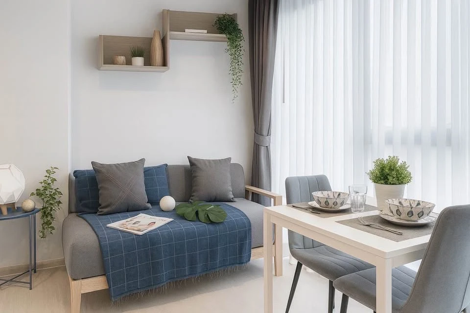 For rent: Life Asoke-Rama 9, a lovely room, beautifully decorated in a neutral tone, comes fully furnished, just bring your bags and move in!