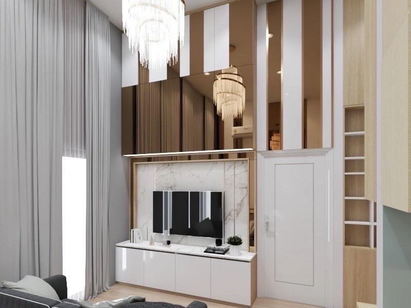 For rent: Noble Revolve Ratchada, top-floor penthouse with unobstructed panoramic views and stunning built-in furnishings. Don't miss out!