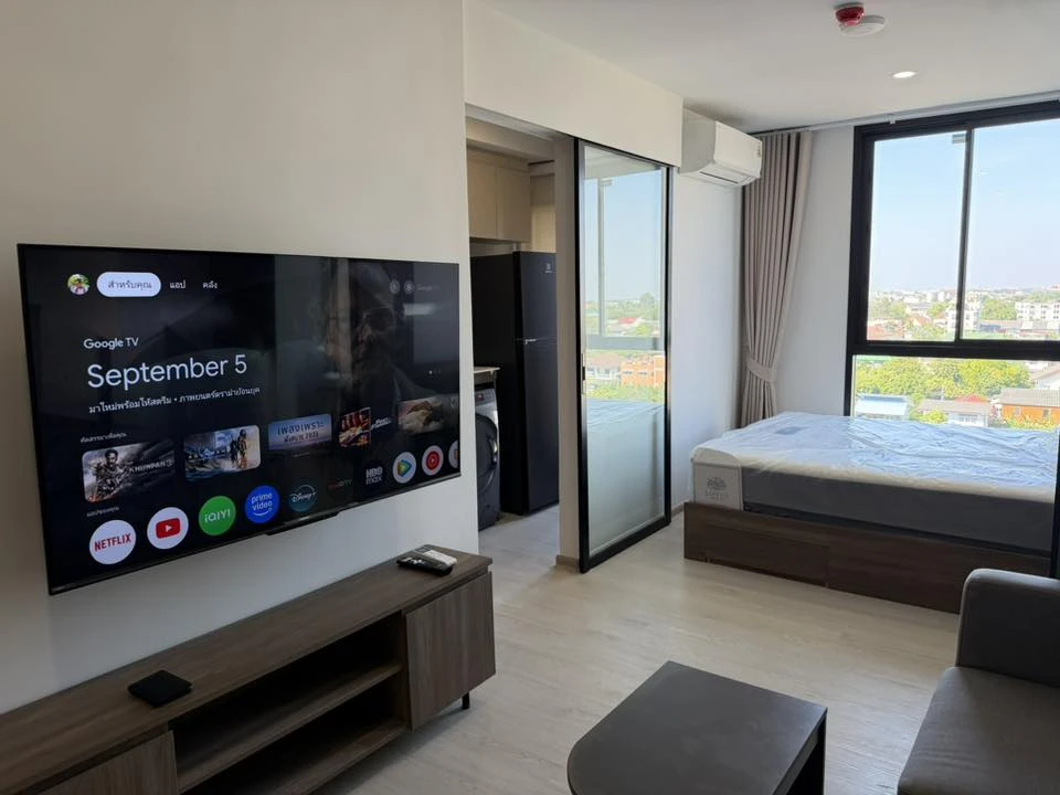 For rent: Nue Core Khu Khot Station studio room with north-facing balcony. Fully furnished and equipped. Don't miss out!
