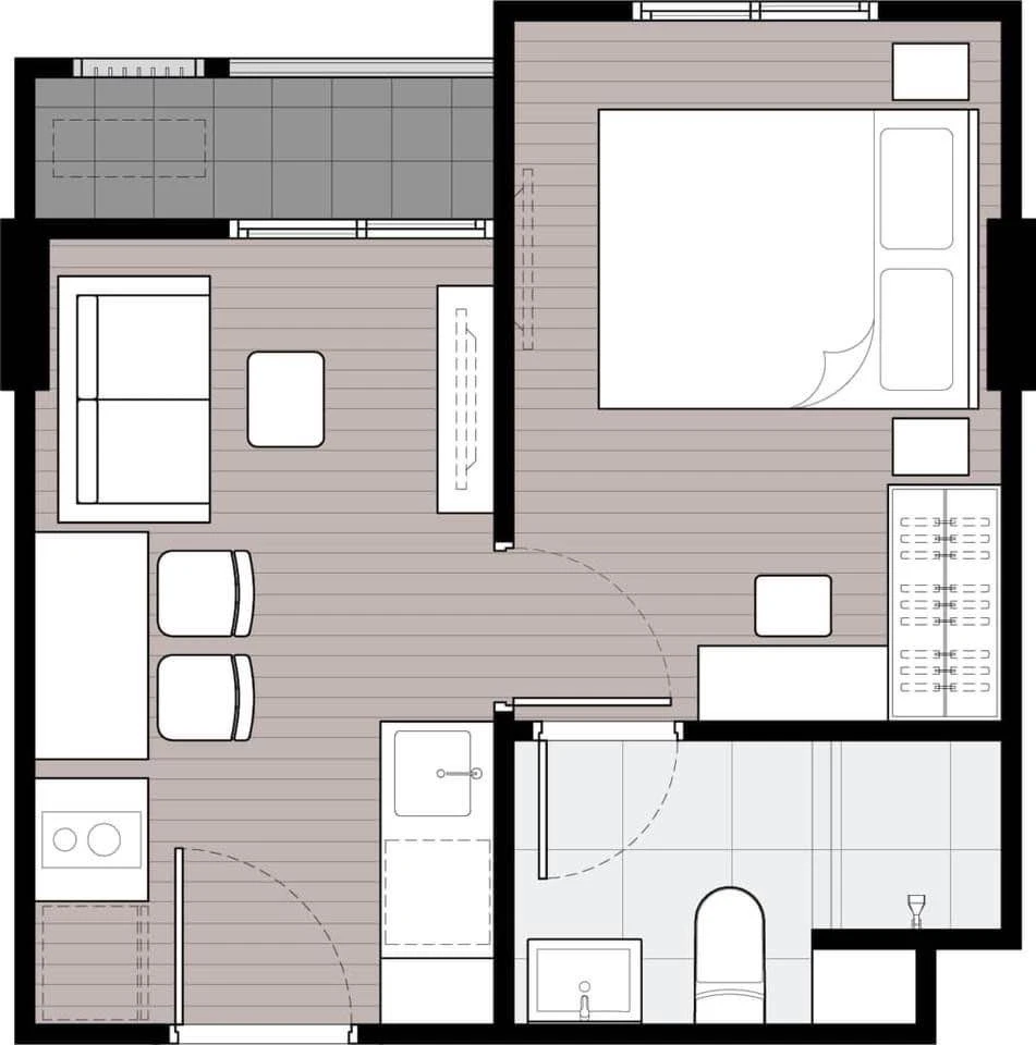 For rent Nue Cross Khu khot Station 1 bedroom 1 bathroom 27 sq m. Swimming pool view, fully furnished with electrical appliances, must book.