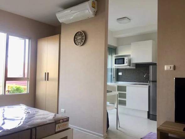 Plum Condo Extra Rama 2 for rent, 3rd floor unit, fully furnished and equipped with appliances. Book now!
