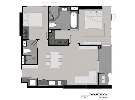 For rent: Rhythm Sukhumvit 42, spacious and airy unit, fully furnished in a modern minimalist style, with rare panoramic views of Bangkok.