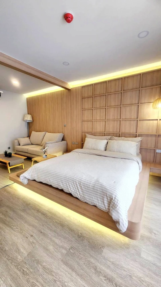 For rent: Salaya One Residences, beautifully decorated minimalist room with high-quality built-in furniture. Book now!
