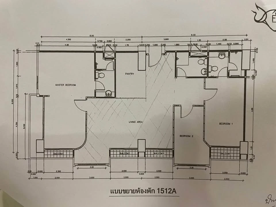 For sale rent: The Four Wings residence, spacious luxury condo, built-in kitchen and wide balcony, 15th floor, corner room, ready to move in