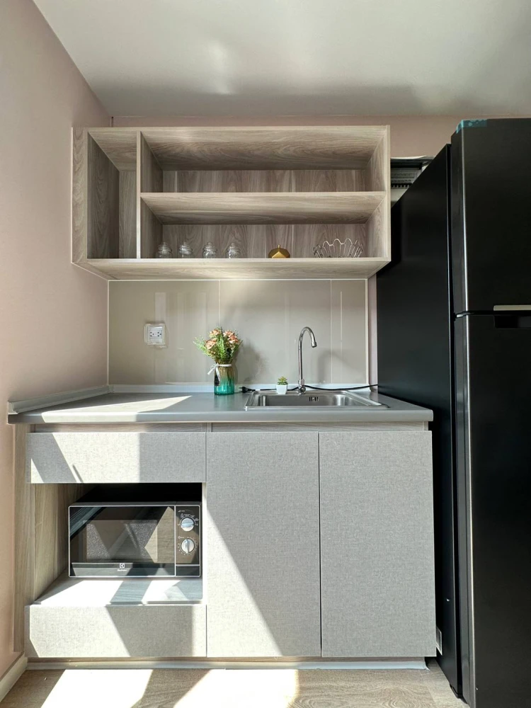 Condo for rent, Cave TU, 8th floor, spacious room, decorated in a minimalist style, with amenities, just bring your own luggage and you can move in.