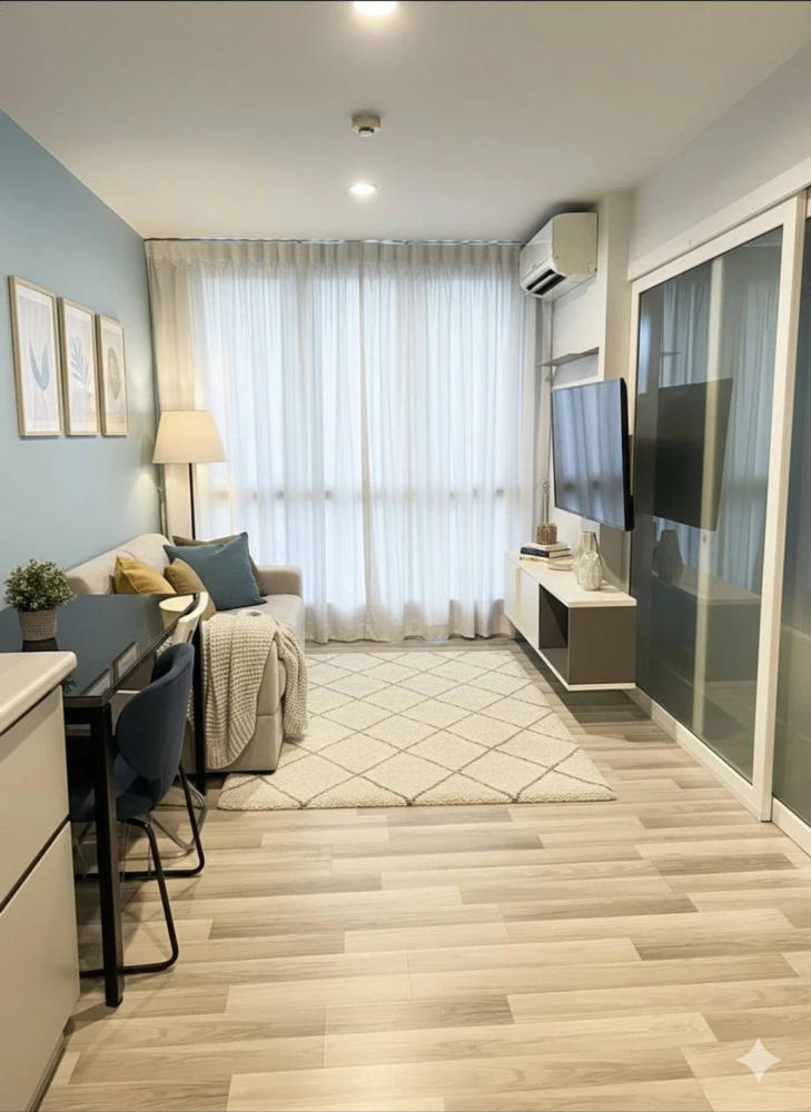 Condo for rent at The Key Chaloem Phrakiat Rama 9, 2nd floor, fully furnished, ready to move in. Don't miss out!