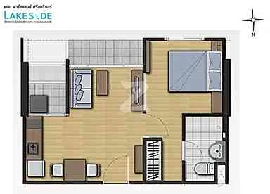 For rent!! Condo The Parkland Srinakarin Lakeside, 16th floor, Building 1, beautiful room, ready to move in, hurry up and book now!!