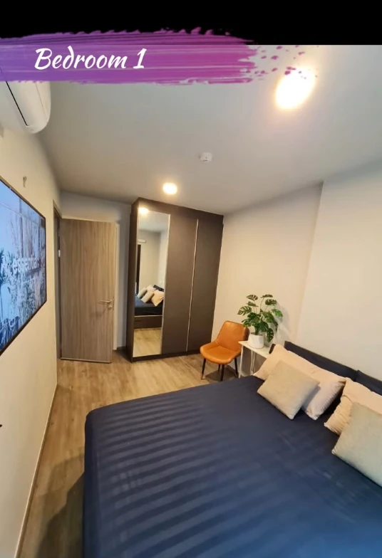 Condo Monte Rama 9 for rent, large room, comfortable living, great usable space. Don't miss out, you'll regret it later.