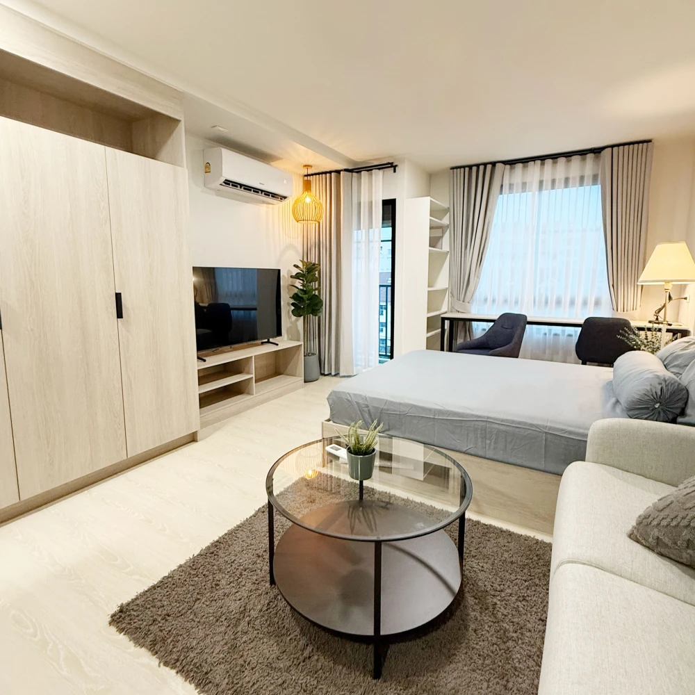 For rent: D Condo Hype Rangsit, decorated in clean white tones, complete with electrical appliances and furniture, all here in one place, book now, do