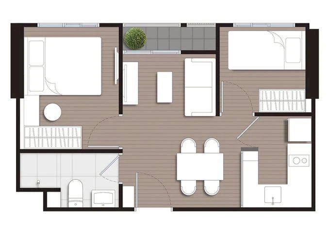 For rent: New Noble Ngamwongwan, 2 bedrooms, 1 bathroom, very high floor, corner unit for privacy. First come, first served.