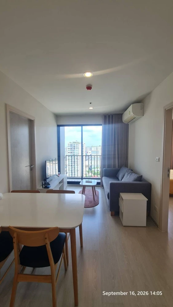 For Rent: New Noble Chaengwattana – Spacious corner unit on the 25th floor with a beautiful view; fully furnished and equipped with appliances, ready