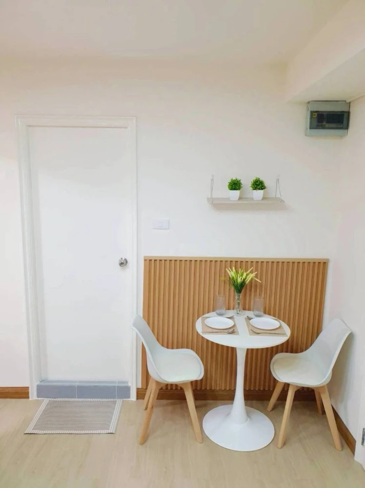 For rent: Lumpini Center Nawamin, fully furnished in Minimalist Muji style. Warm and homey, emphasizing wood accents and a spacious, airy feel, creati