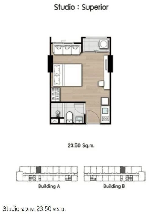For rent: Kensington Kaset Campus, studio room, 9th floor, fully furnished with electrical appliances. Book now, get it first.