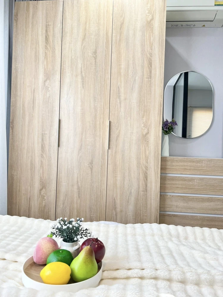 For rent: The Politan Rive, 9th floor, pool view, corner room, with trees on the private balcony, complete electrical appliances as shown in the pictu