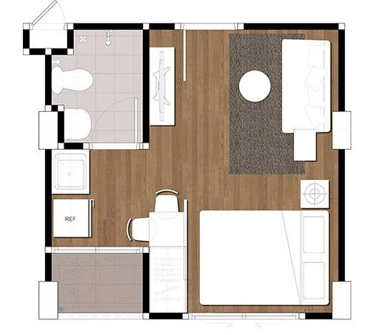 For rent: The Diamond Nawakon-Talat Thai, empty room + air conditioner + sink + curtains, at a great price. Must book!