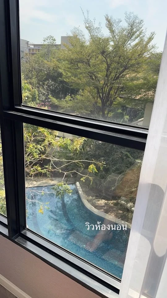 For rent: Very Lasalle, Sukhumvit 105. Pool view from both bedroom and living room. Built-in cabinetry, kitchen with real marble countertops, and bath
