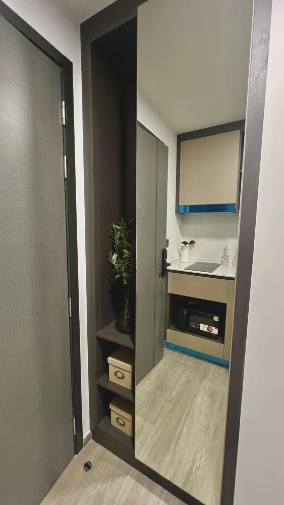 For rent: Atmoz Palacio Lat Phrao-Wang Hin, Building A, 2nd floor, shady, tree view, fully furnished, move in now, don't hesitate.