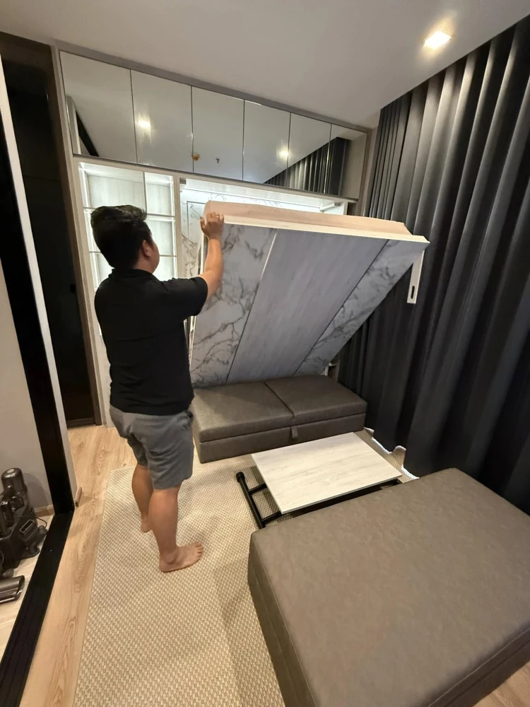 For rent: Noble Around Ari, high floor, built-in furniture, L-shaped sofa with foldable bed, making the most of the space.