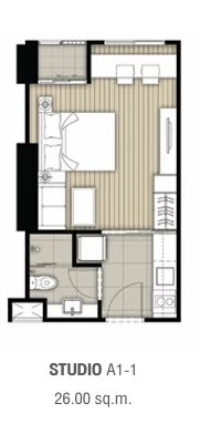 For rent: Ideo Rama 9 - Asoke, Studio type room, built-in decoration throughout the room, looks great and very livable. You will regret it if you miss