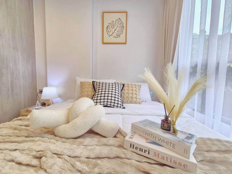 Condo for rent, Atmoz Canal Rangsit, beautifully decorated room, pleasing to the eye, white tone, affordable price, complete in one place, reserve now