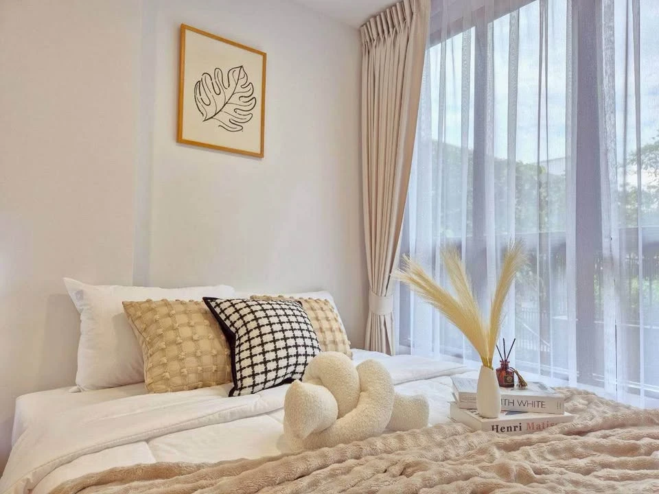 Condo for rent, Atmoz Canal Rangsit, beautifully decorated room, pleasing to the eye, white tone, affordable price, complete in one place, reserve now