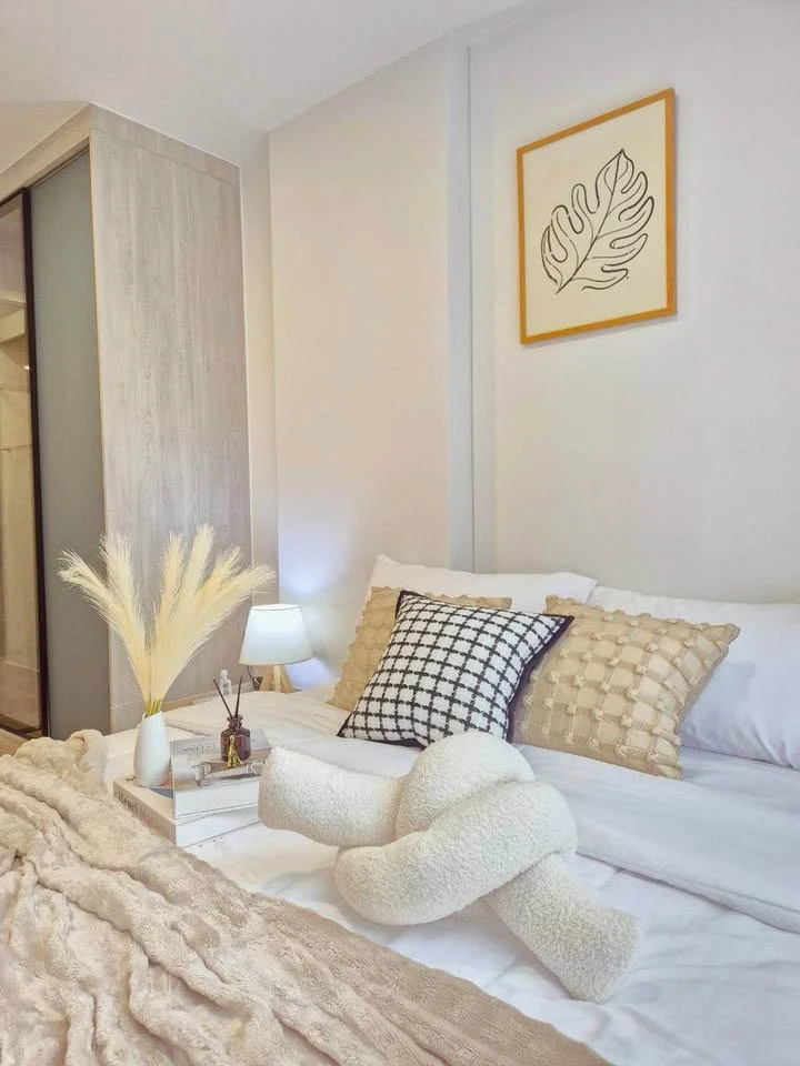 Condo for rent, Atmoz Canal Rangsit, beautifully decorated room, pleasing to the eye, white tone, affordable price, complete in one place, reserve now