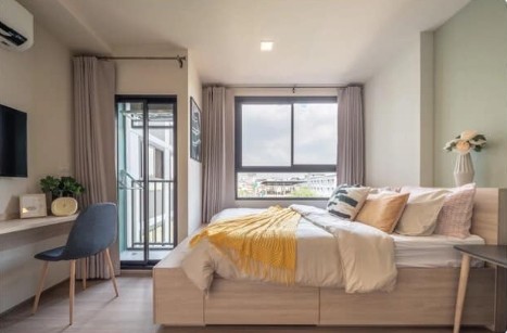For rent, The Move Kaset, nice room, decorated in comfortable colors, beautiful view, no block, can carry the bag and move in.
