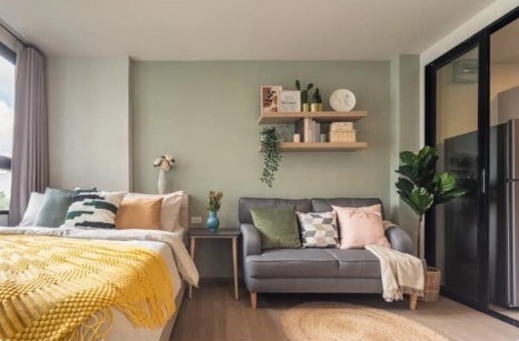 For rent, The Move Kaset, nice room, decorated in comfortable colors, beautiful view, no block, can carry the bag and move in.